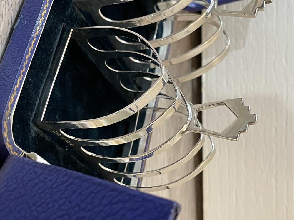 Pair of Art Deco Solid Silver Toast Racks, Cased View V