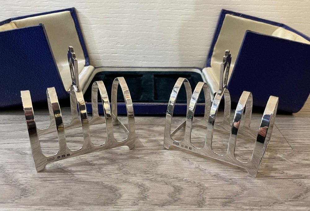 Pair of Art Deco Solid Silver Toast Racks, Cased View VII
