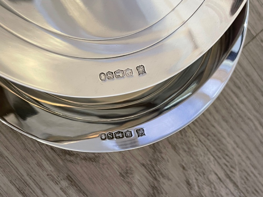 Pair Art Deco Silver Jubilee Bon Bon Dishes Comports, hallmarked Sheffield 1935 View V