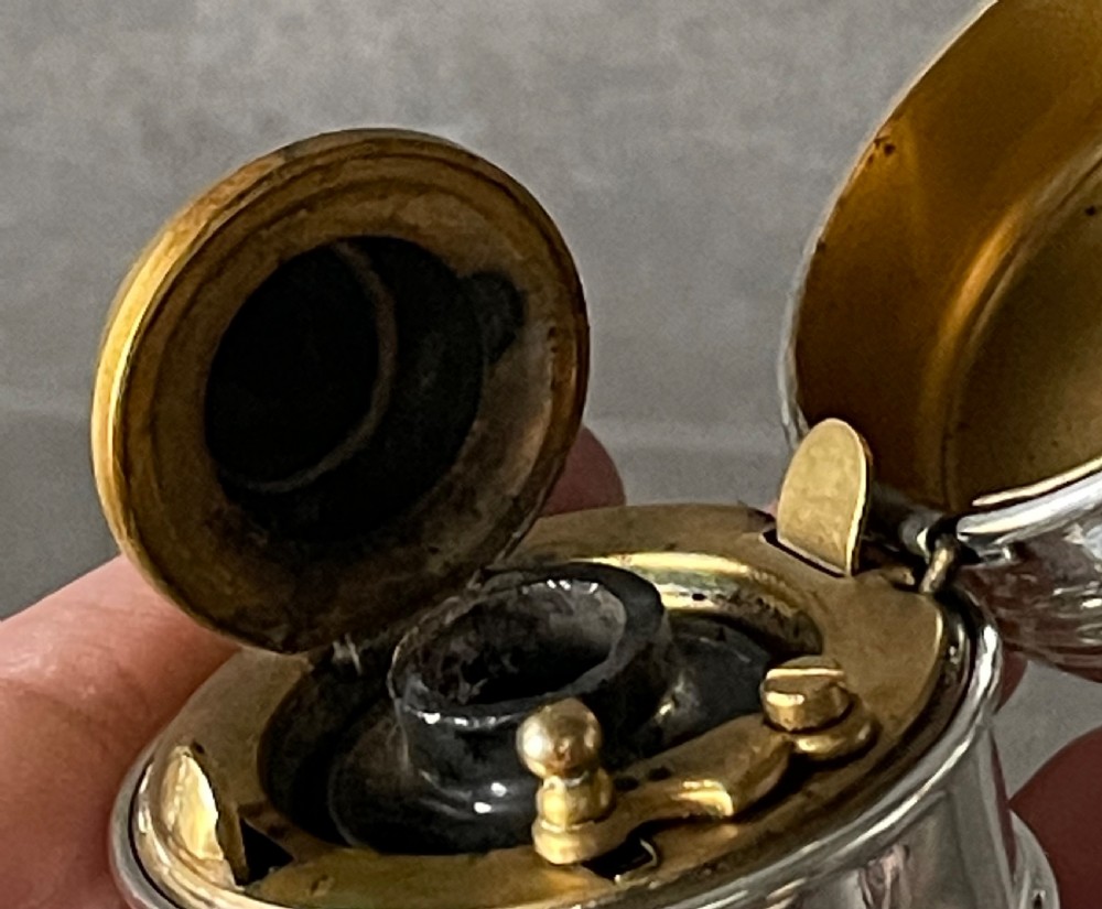 Edwardian Solid Silver Travelling Inkwell View VIII