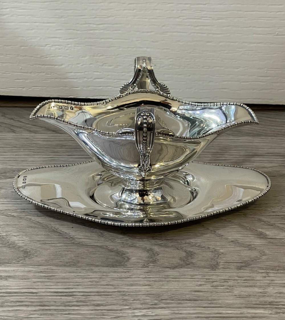 Edwardian Solid Silver Sauce Boat on Stand, 1905