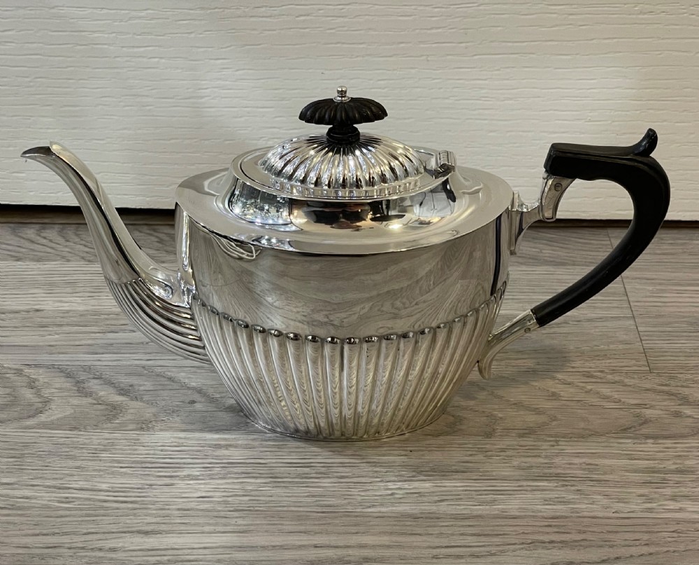 Large Victorian Solid Silver Teapot, 1896 View II