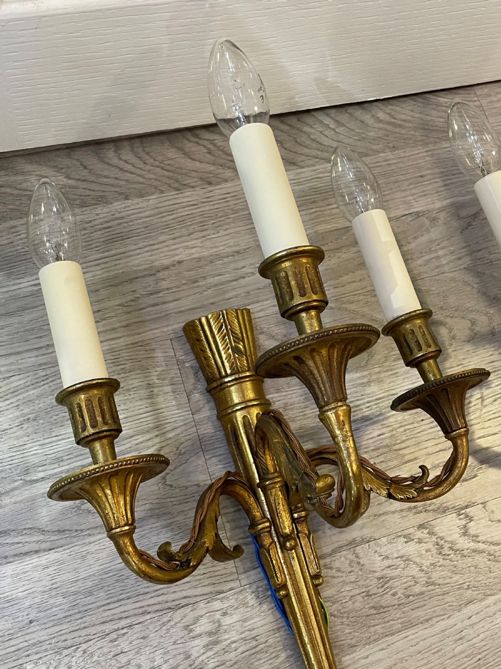 Pair of French Gilded Bronze Three Light Wall Lights  View III