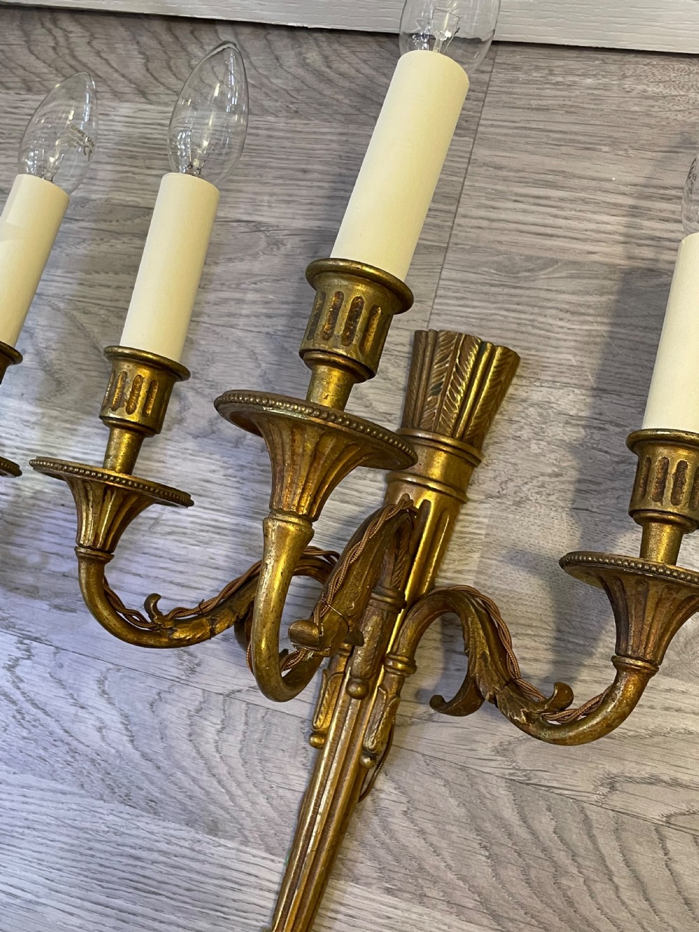Pair of French Gilded Bronze Three Light Wall Lights  View IV