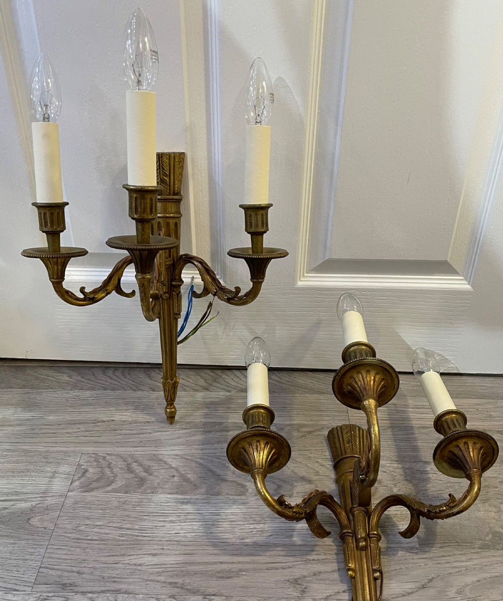 Pair of French Gilded Bronze Three Light Wall Lights  View VI