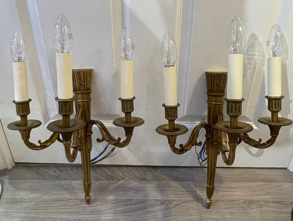 Pair of French Gilded Bronze Three Light Wall Lights  View VII