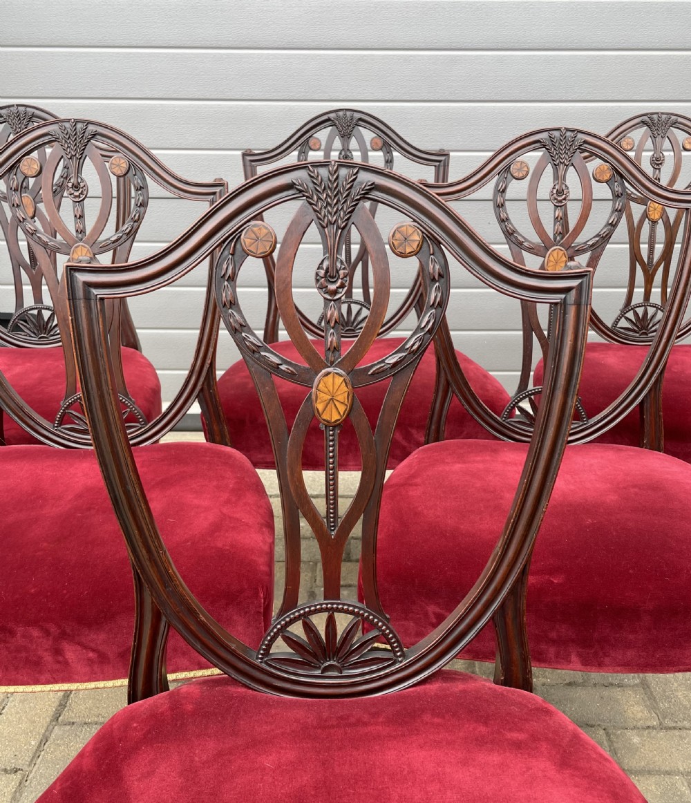 A Quality Set Of Six Mahogany Sheraton Revival Wheat Sheaf Shield Back Dining Chairs View II