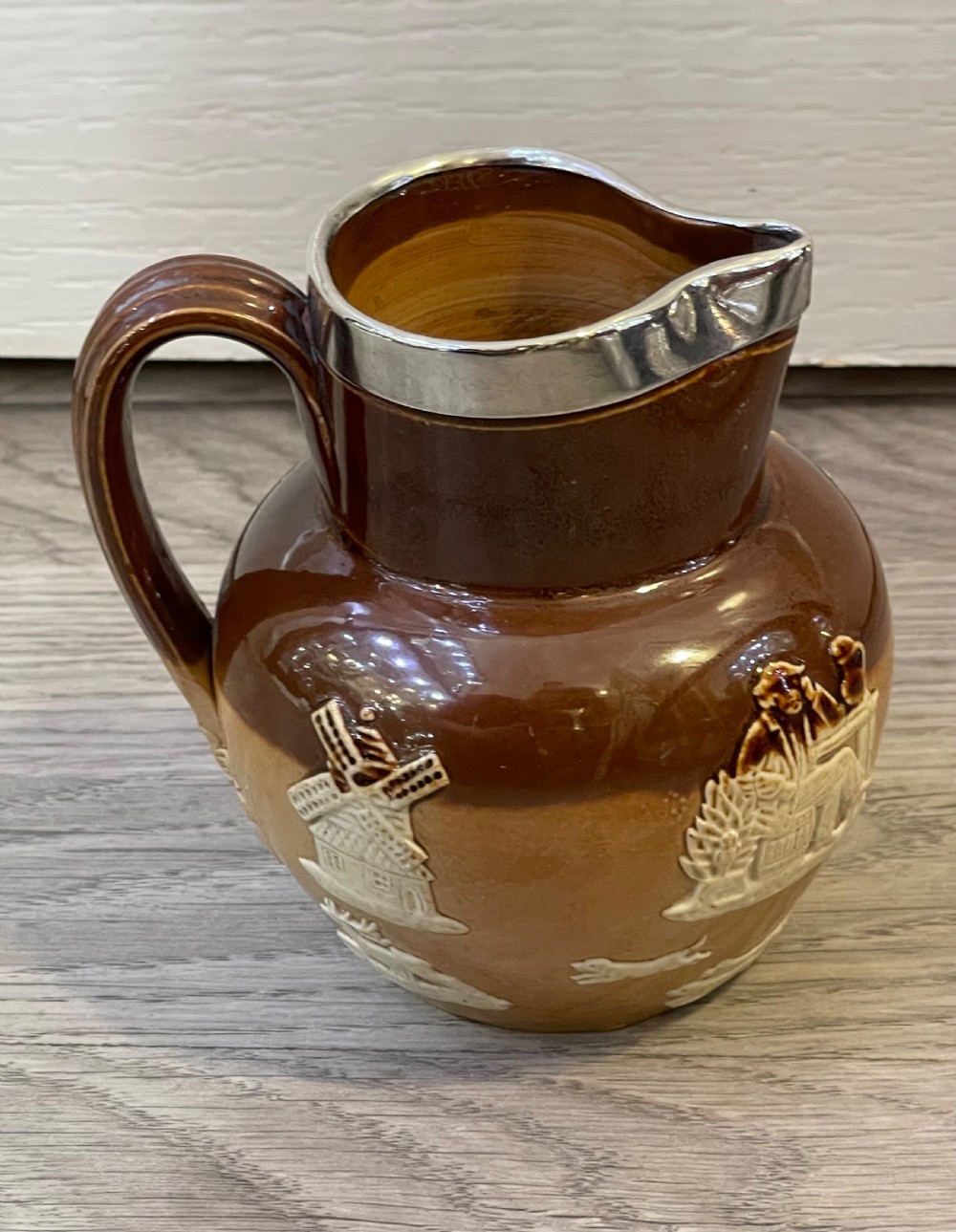 Victorian Doulton Lambeth Stoneware Jug With Silver Rim, 1900 View III