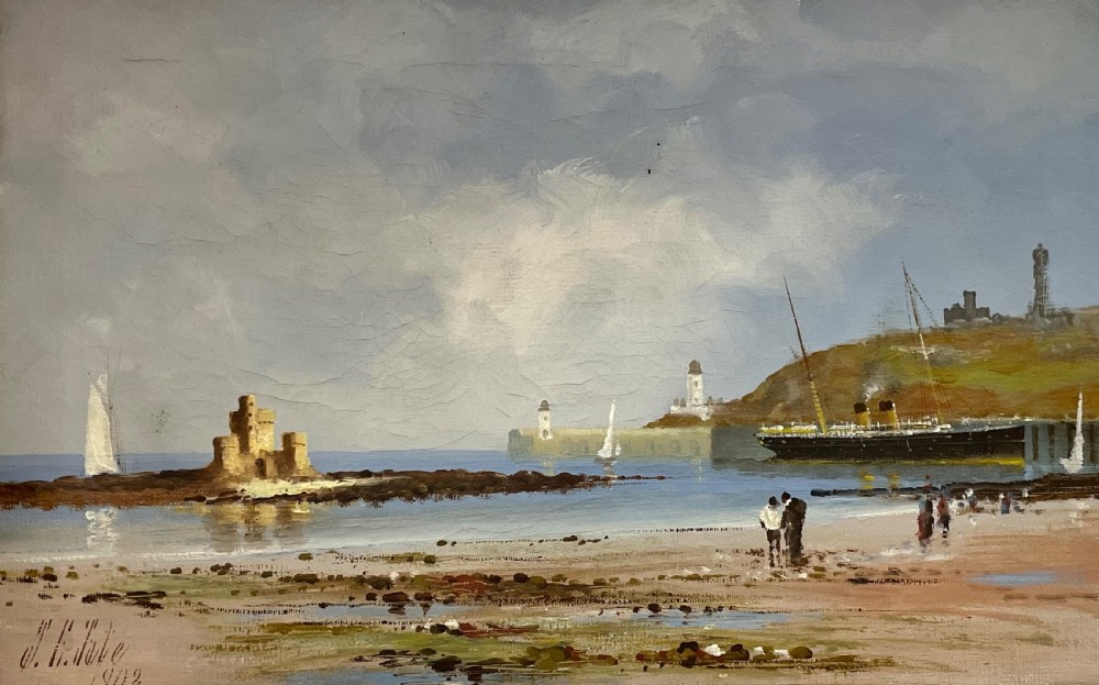 Edwardian Oil Painting of Douglas Bay, Isle of Man by J E Tate View III