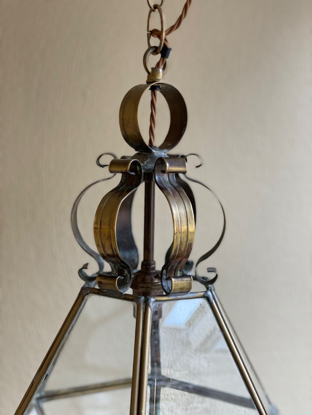 French Brass Hexagonal Hall Lantern View III
