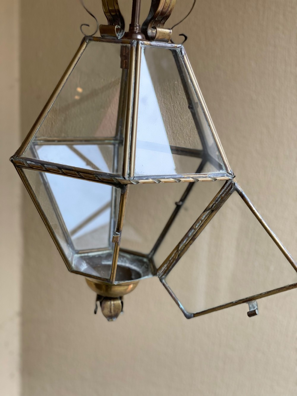 French Brass Hexagonal Hall Lantern View V