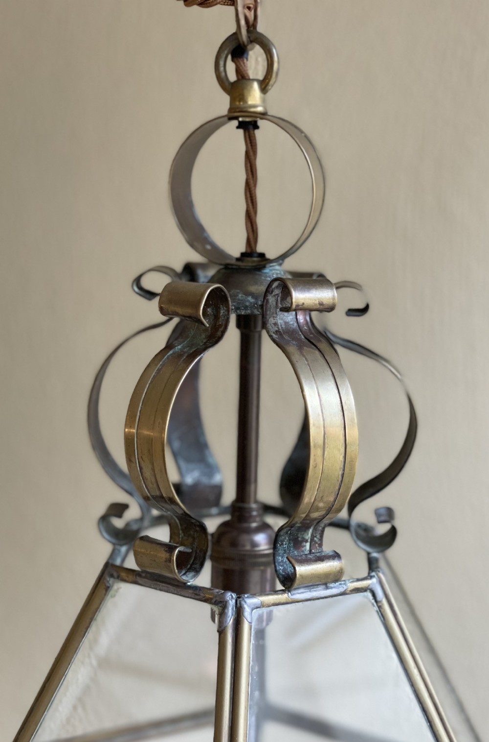 French Brass Hexagonal Hall Lantern View VI