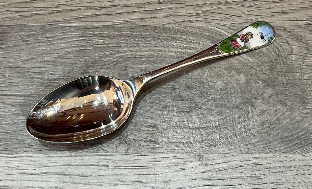 George V Solid Silver Christening Childs Spoon with Enamel Decoration  View II