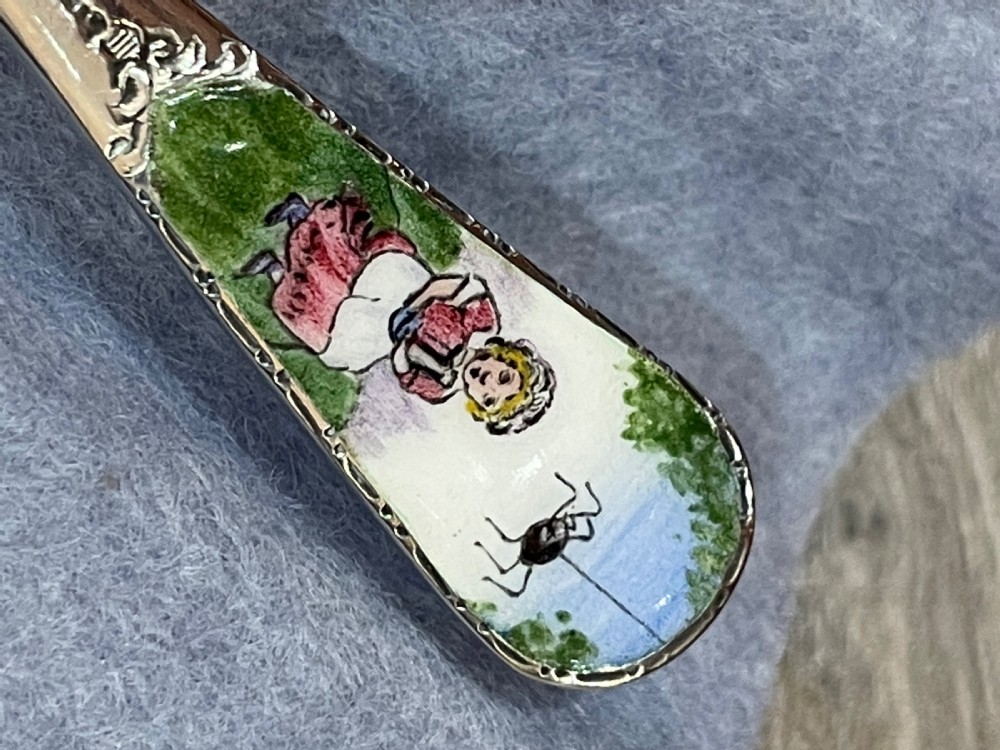 George V Solid Silver Christening Childs Spoon with Enamel Decoration  View III