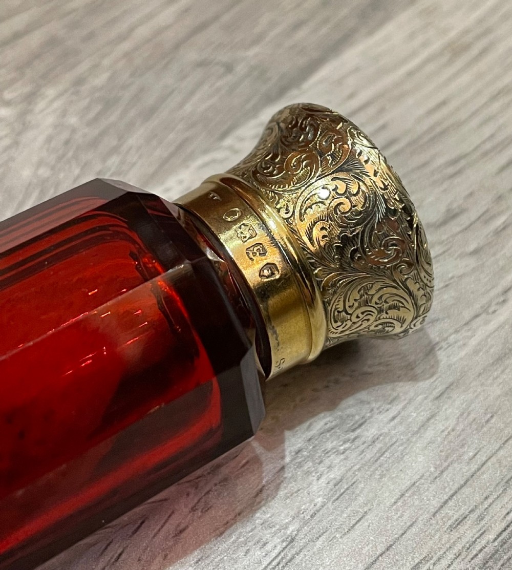 Victorian Ruby Glass & Silver Gilt Double Ended Scent Bottle, Sampson Mordan View II