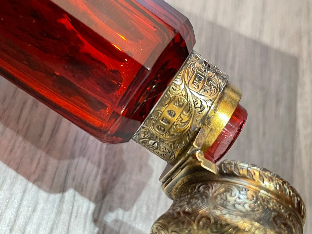 Victorian Ruby Glass & Silver Gilt Double Ended Scent Bottle, Sampson Mordan View III