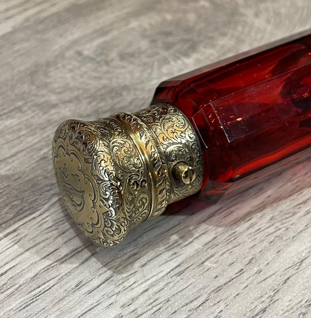 Victorian Ruby Glass & Silver Gilt Double Ended Scent Bottle, Sampson Mordan View IV