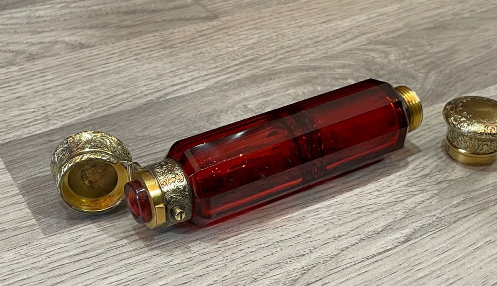 Victorian Ruby Glass & Silver Gilt Double Ended Scent Bottle, Sampson Mordan View VI