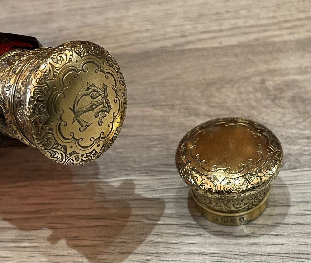 Victorian Ruby Glass & Silver Gilt Double Ended Scent Bottle, Sampson Mordan View VII