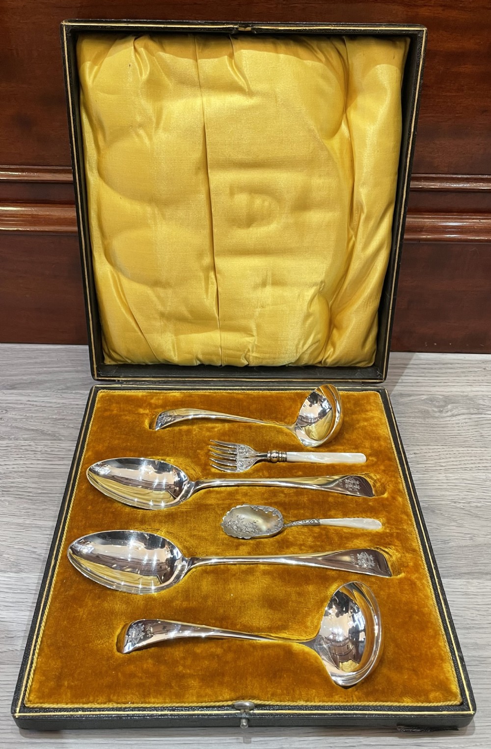Victorian Cased Solid Silver Wedding Spoon Flatware Set 