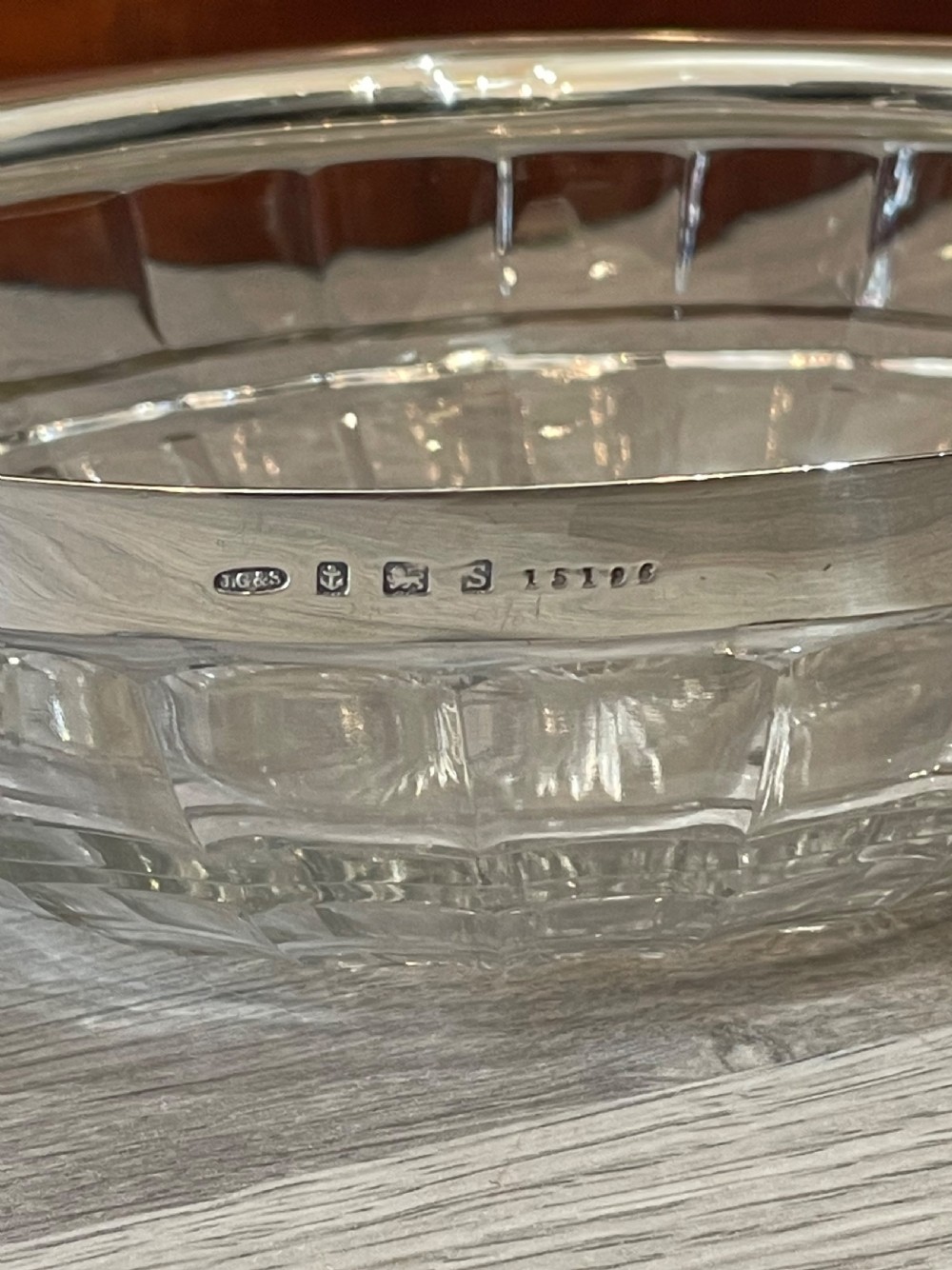 Stylish George V Silver & Cut Glass Fruit Bowl View IV