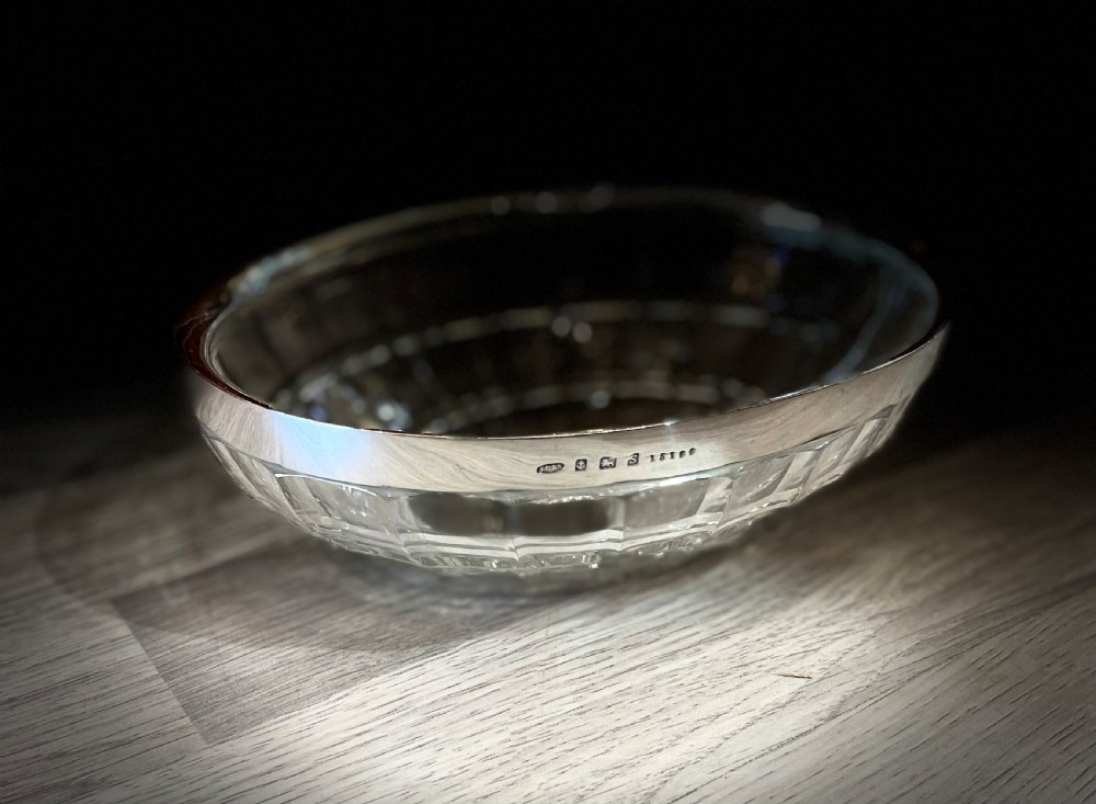 Stylish George V Silver & Cut Glass Fruit Bowl View VIII