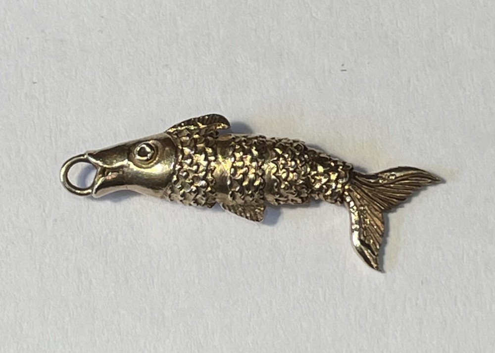 9ct Gold Charm Pendant, Articulated Fish View II