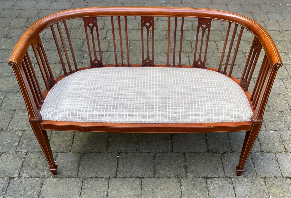 Pretty Edwardian Inlaid Mahogany Settee Sofa View II