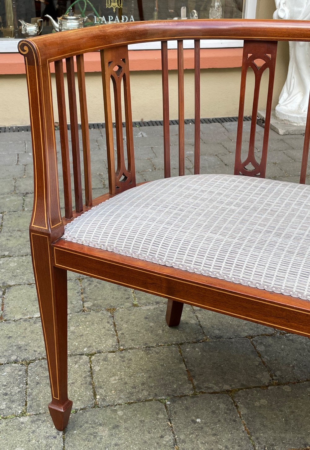 Pretty Edwardian Inlaid Mahogany Settee Sofa View V