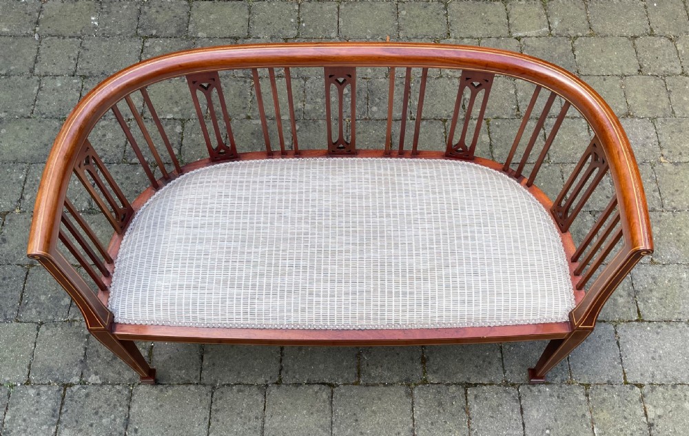Pretty Edwardian Inlaid Mahogany Settee Sofa View VI