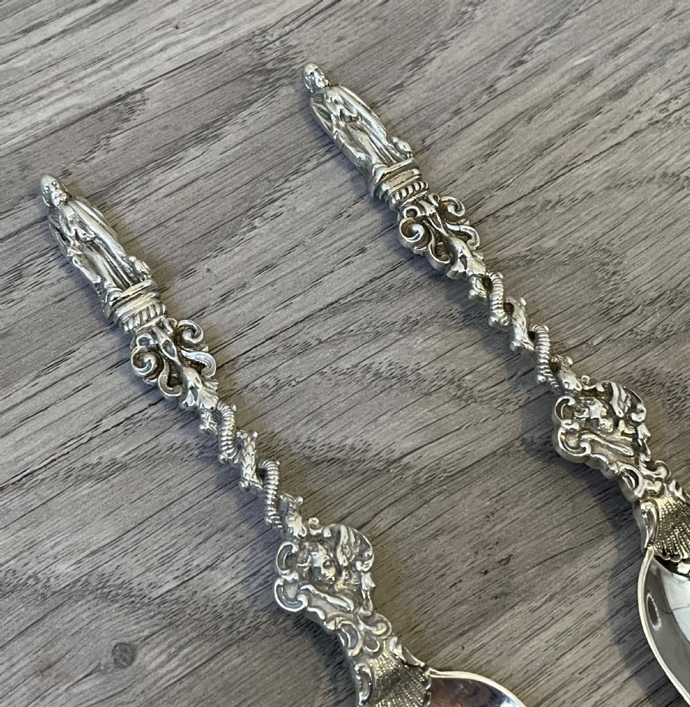 Pair of Edwardian Solid Silver Apostle Serving Spoons, 1904 View II