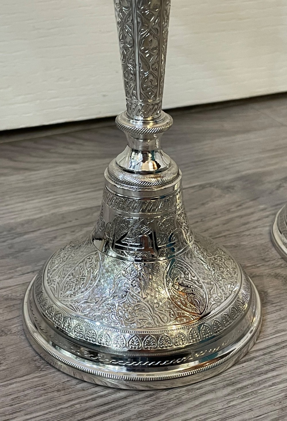 Pair of Egyptian Solid Silver Candlesticks View II