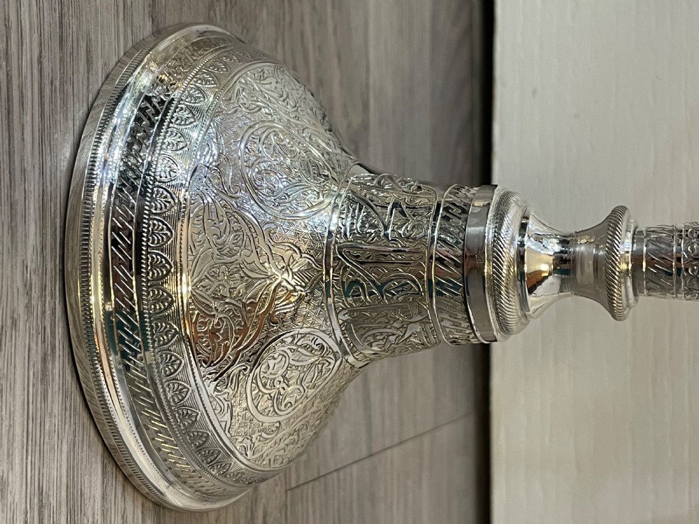Pair of Egyptian Solid Silver Candlesticks View III
