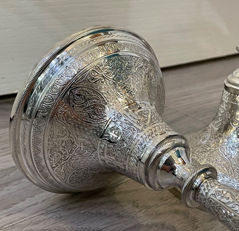 Pair of Egyptian Solid Silver Candlesticks View VII