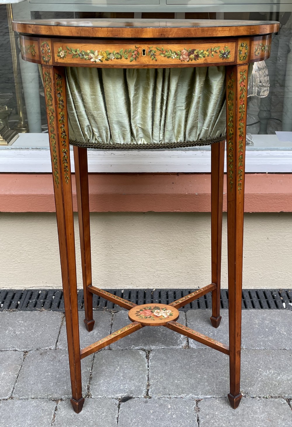Beautiful Edwardian Satinwood Sewing Table Work Box View II