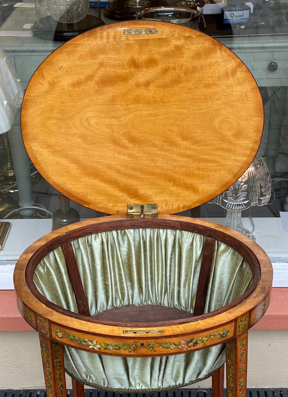 Beautiful Edwardian Satinwood Sewing Table Work Box View VII