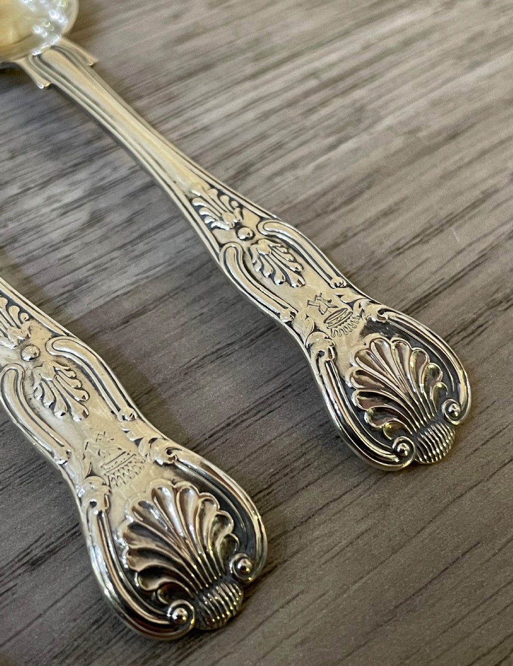 Set of Four Victorian Kings Patter Silver Salt Spoons by Elkington View IV