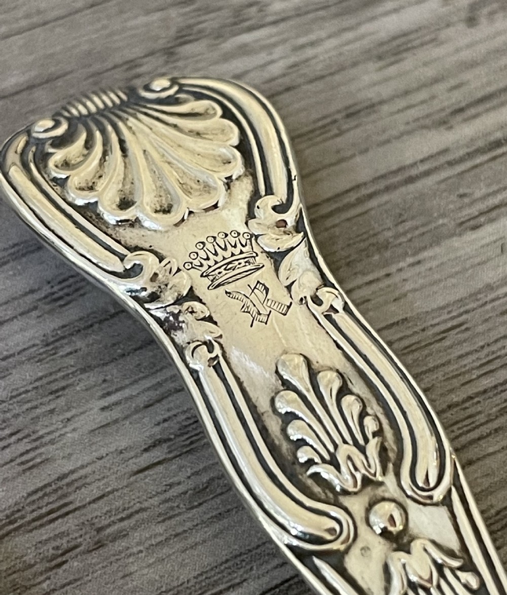 Set of Four Victorian Kings Patter Silver Salt Spoons by Elkington View VI