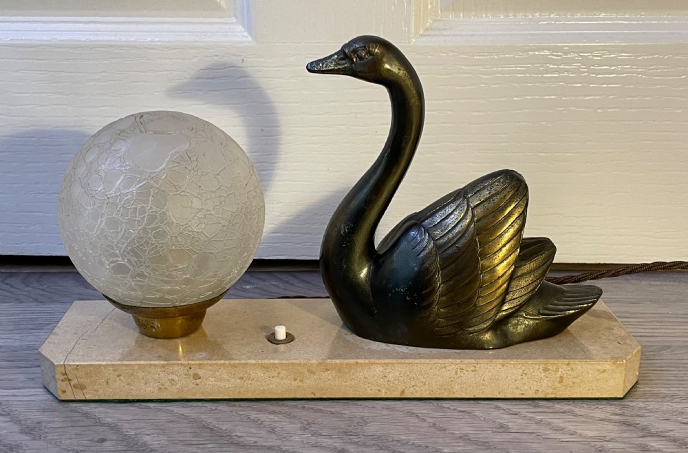 French Art Deco & Spelter Mood Lamp, signed M Leduca