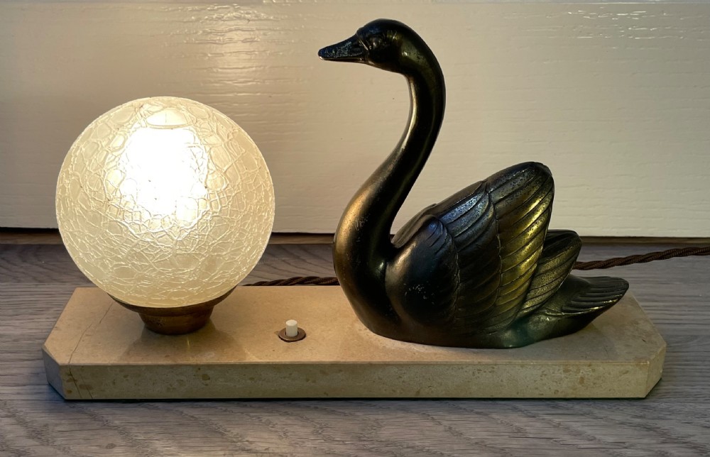 French Art Deco & Spelter Mood Lamp, signed M Leduca View III
