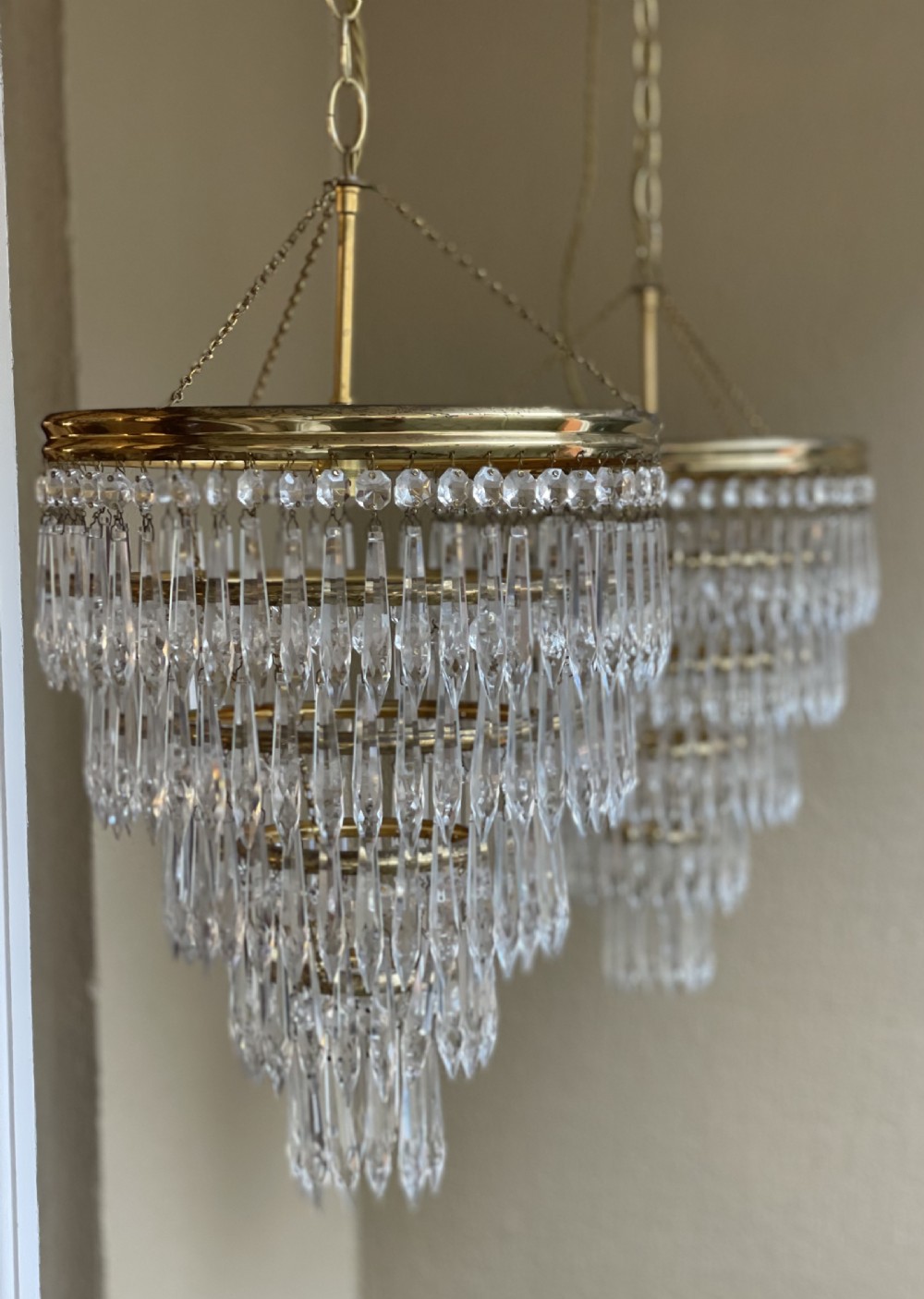Good Pair of Five Tier Waterfall Chandeliers View IV