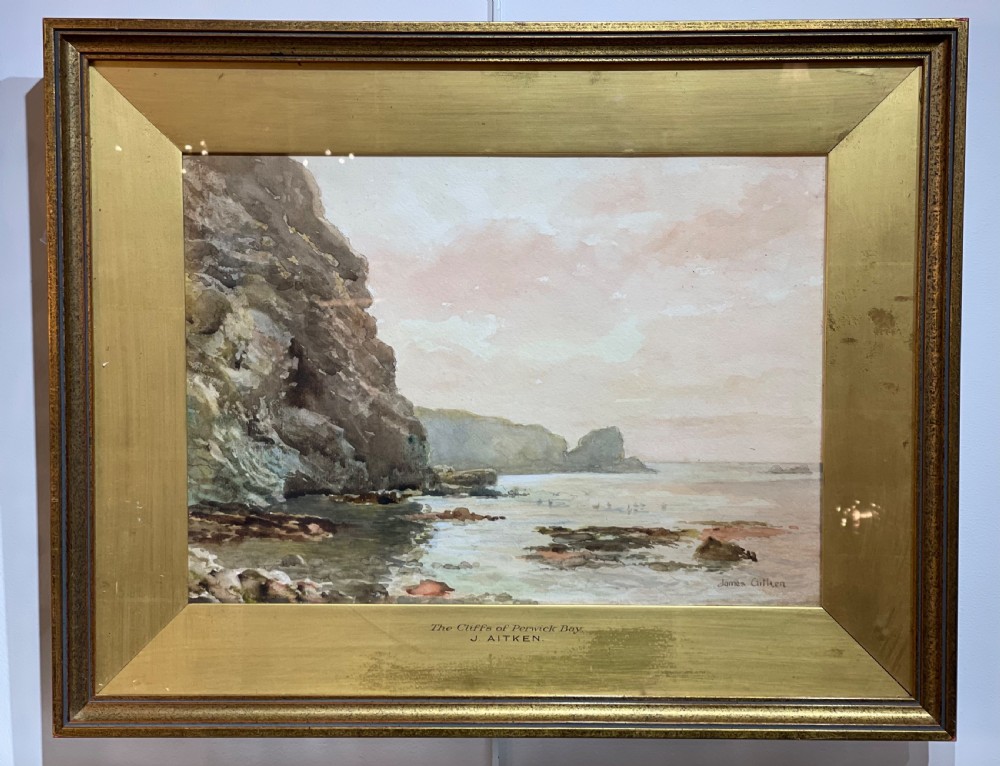 James Aitken Watercolour, The Cliffs of Perwick Bay, Isle of Man 