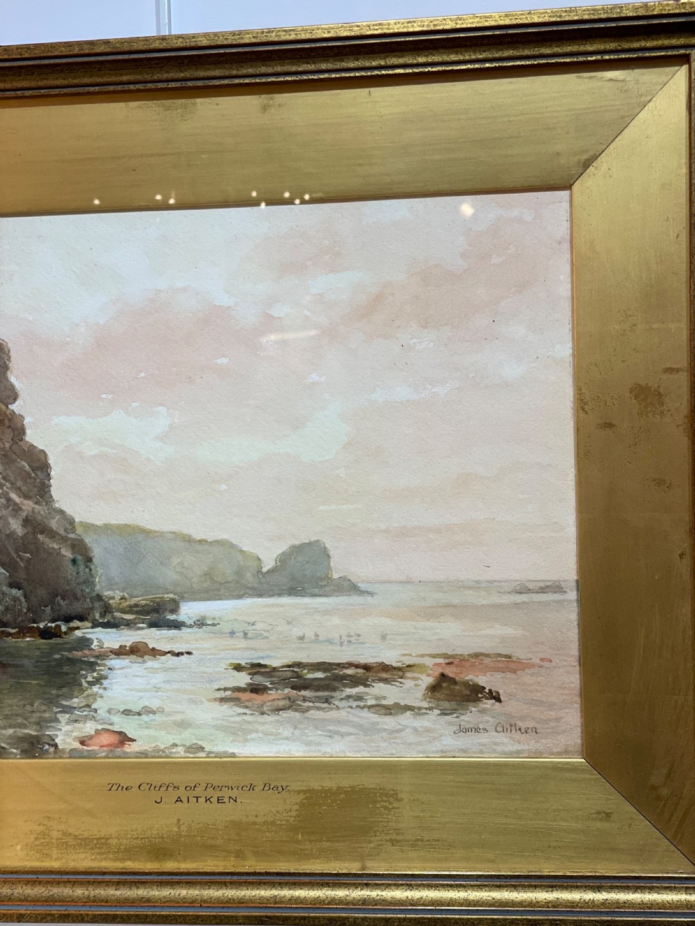 James Aitken Watercolour, The Cliffs of Perwick Bay, Isle of Man  View II
