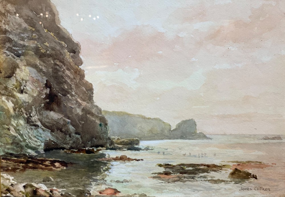 James Aitken Watercolour, The Cliffs of Perwick Bay, Isle of Man  View III