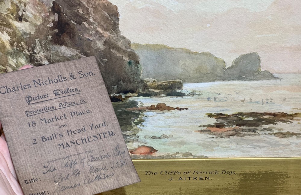 James Aitken Watercolour, The Cliffs of Perwick Bay, Isle of Man  View IV