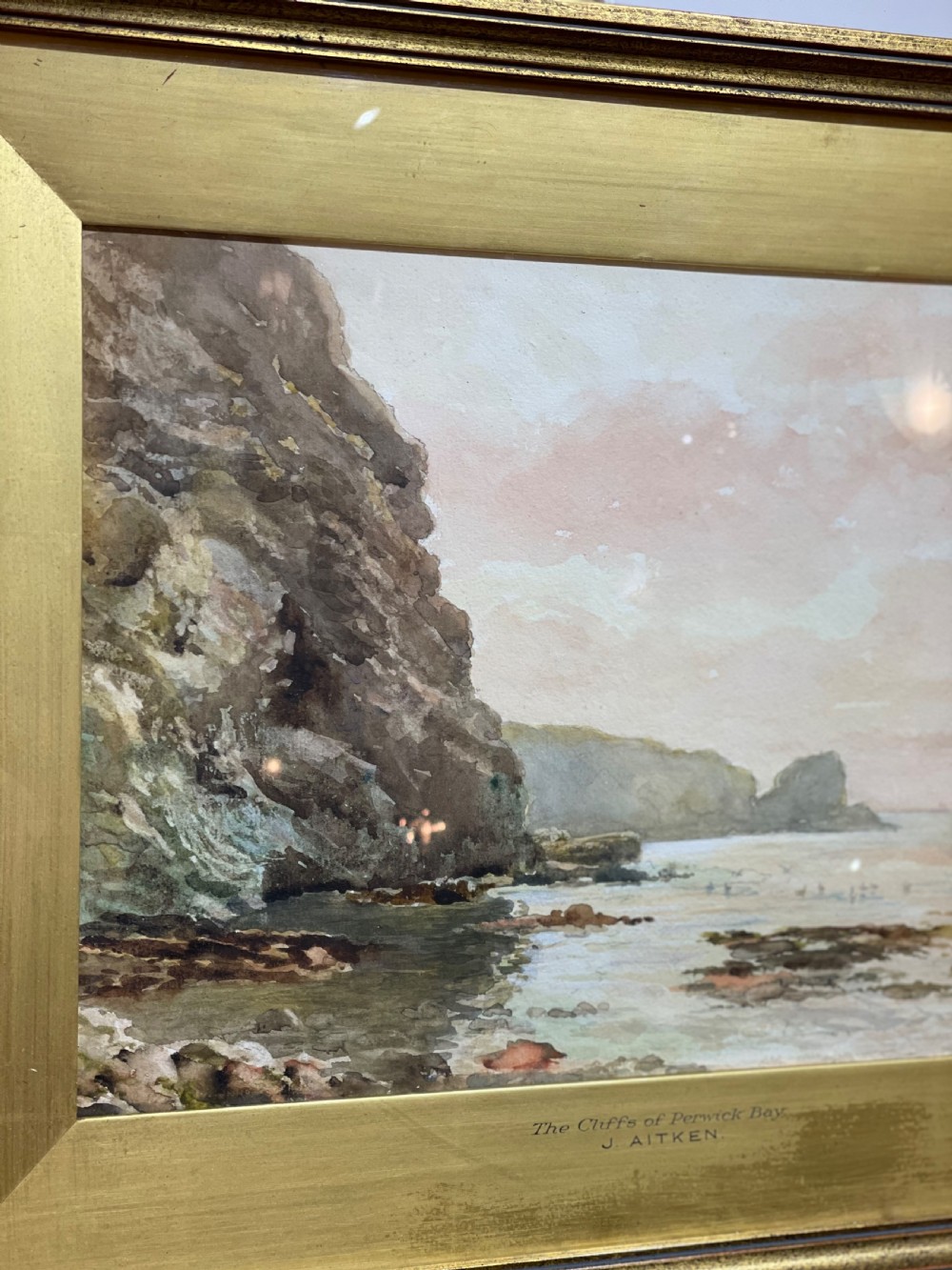 James Aitken Watercolour, The Cliffs of Perwick Bay, Isle of Man  View V
