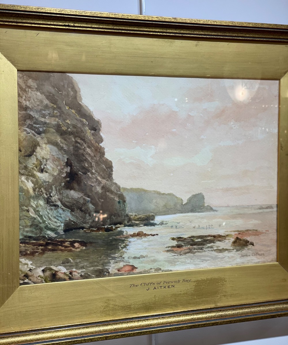 James Aitken Watercolour, The Cliffs of Perwick Bay, Isle of Man  View VI