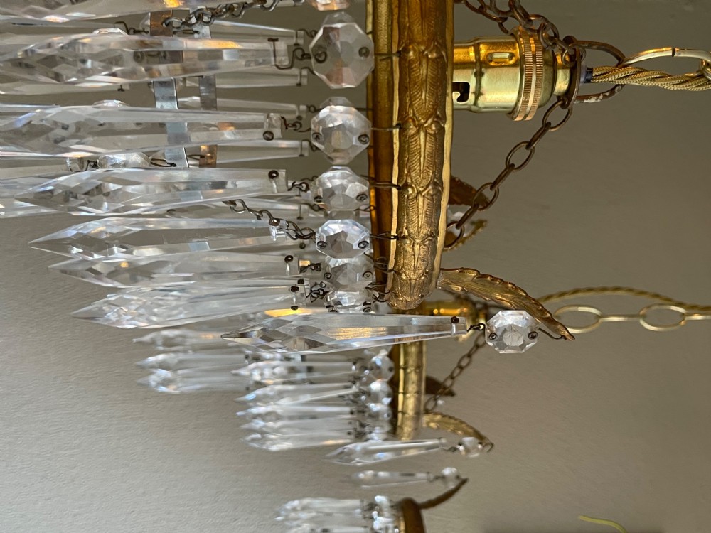 Set Three Gilt Brass & Glass Waterfall Chandeliers  View III