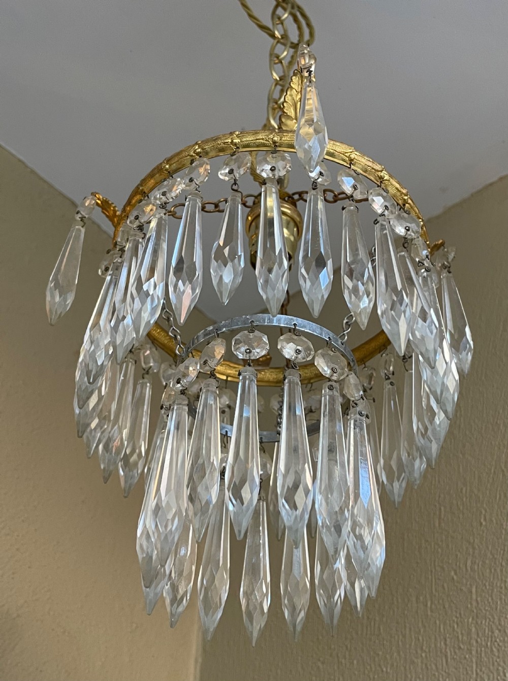 Set Three Gilt Brass & Glass Waterfall Chandeliers  View IV
