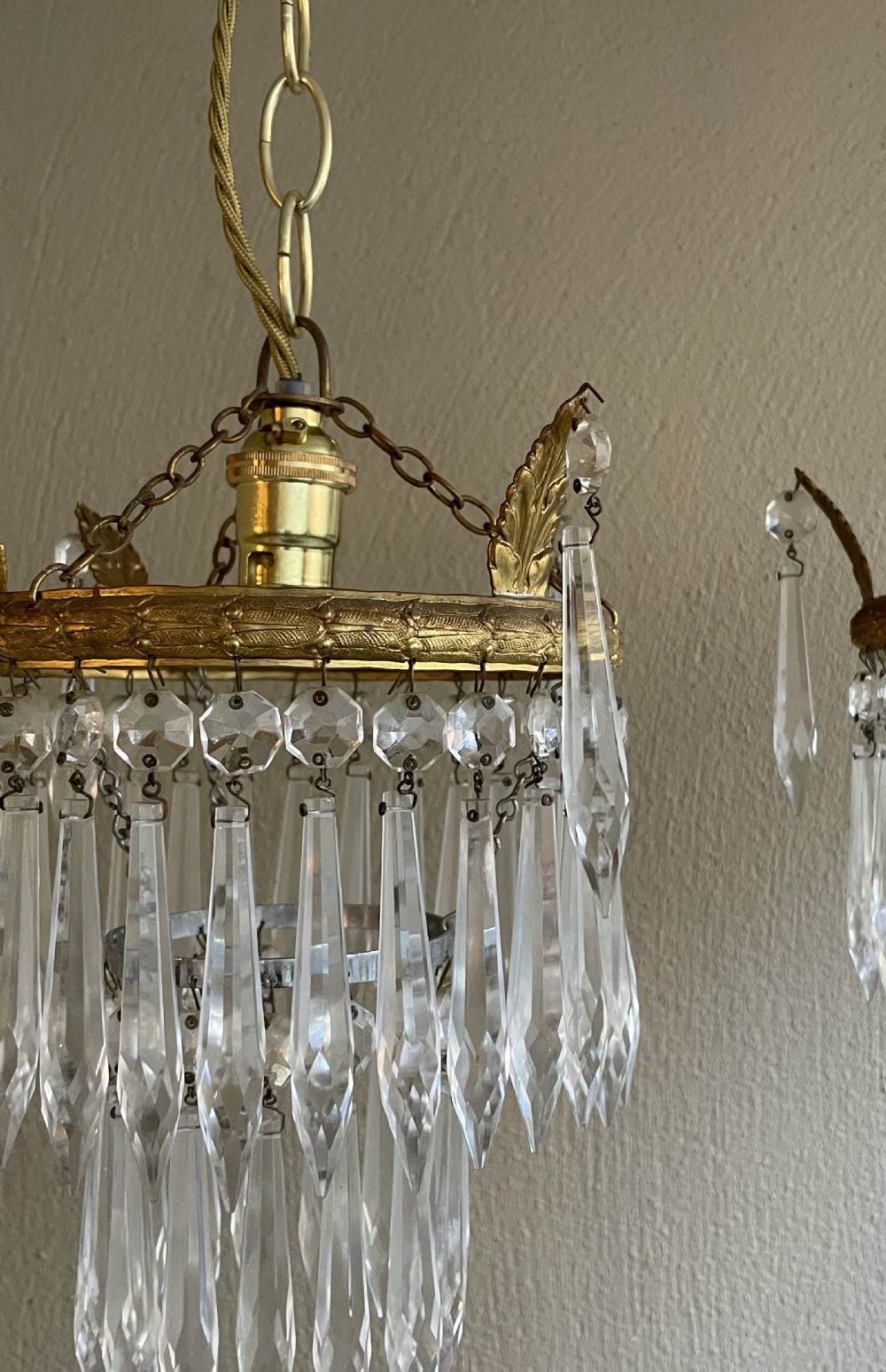 Set Three Gilt Brass & Glass Waterfall Chandeliers  View VI